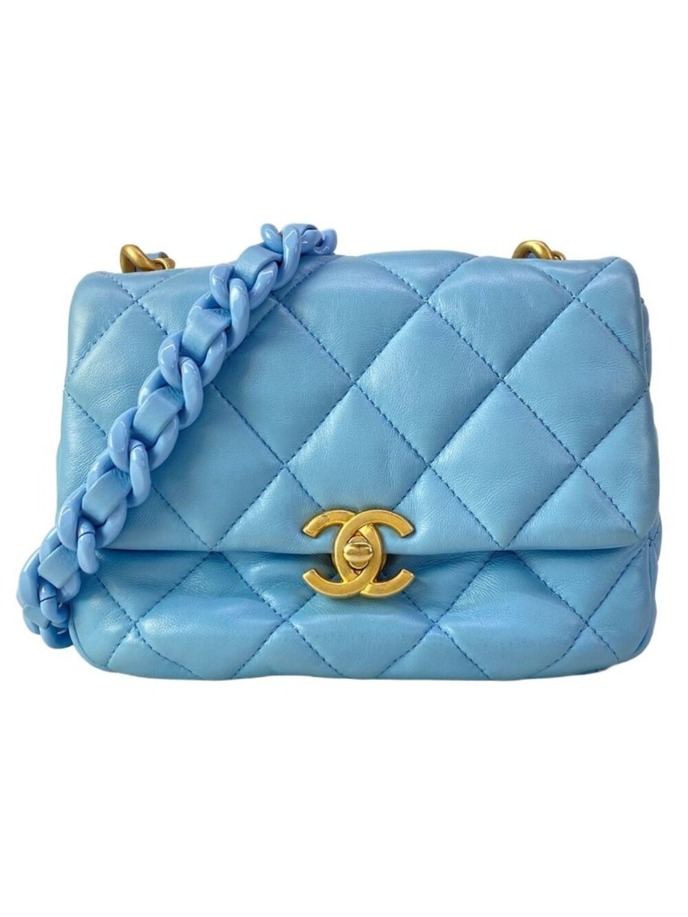 Chanel Shoulder Bag Mini Quilted Light Blue Lambskin